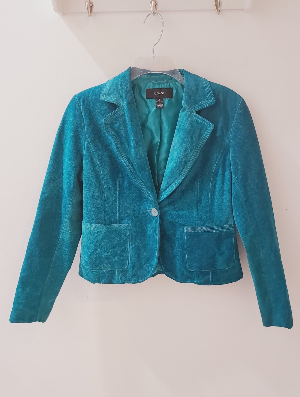 Alfani Genuine Suede Cropped Leather Blazer Teal Burst Sz S Classiccore BohoChic